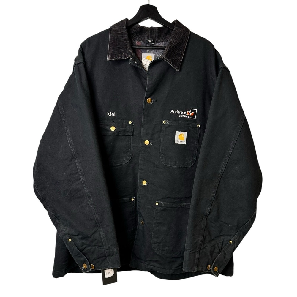 Vintage Carhartt Jacket Men 52 C01 BLK Canvas Chore Blanket Lined USA Distressed